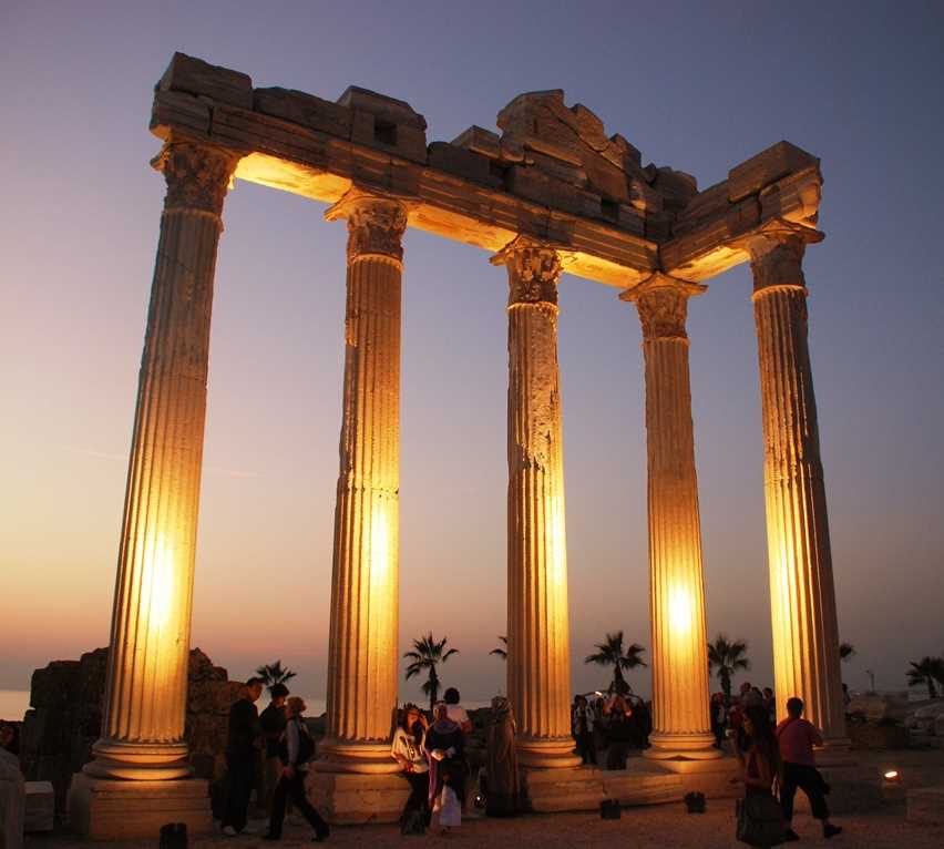 Ancient temple ruins at sunset